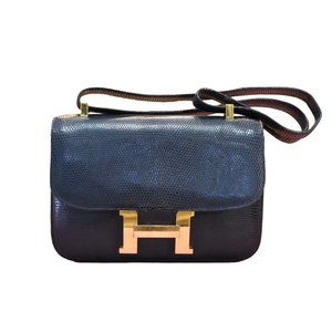 Hermès Black Lizard Constance 24 With Gold Hardware